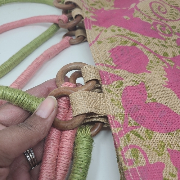 Earth Accessories | Pink & Green Double Strap Tote Satchel Bag (One Size) - Picture 7 of 13